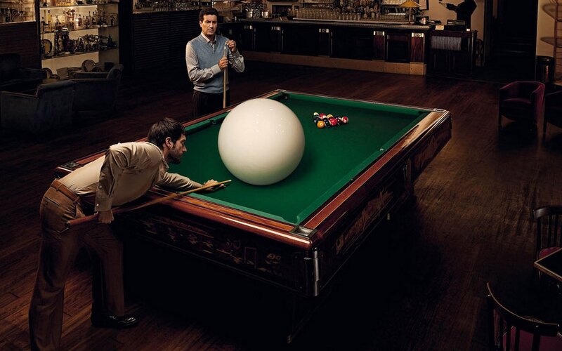 Men Playing Pool — Green, Dramatic, Night
