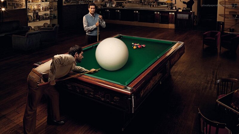 Men Playing Pool — Green, Dramatic