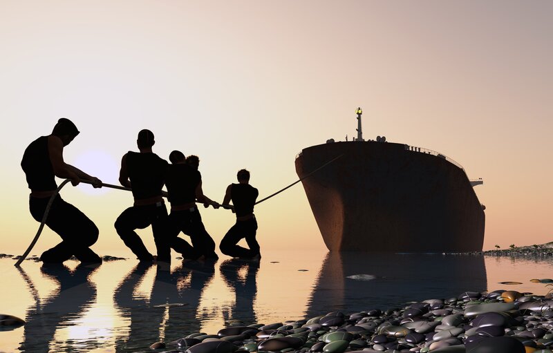 Men Pulling Ship