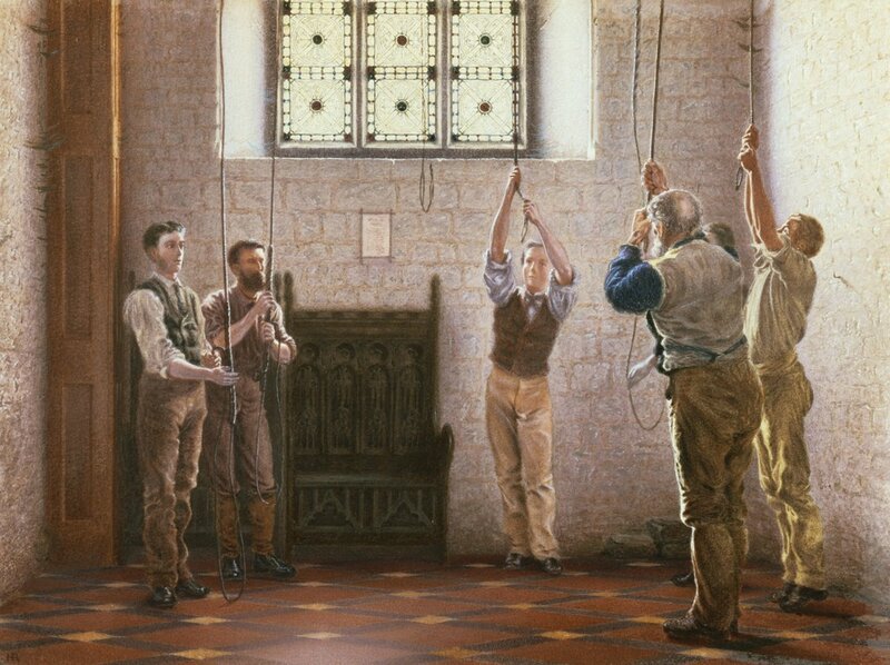 Men ringing church bells