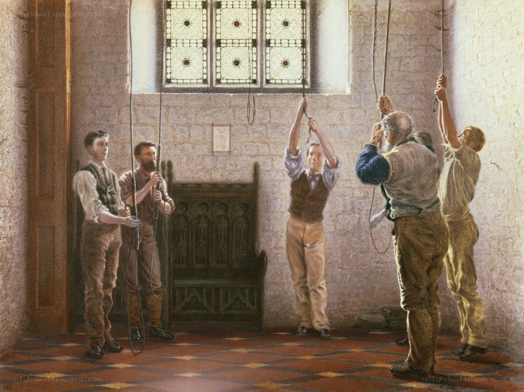 Men ringing church bells