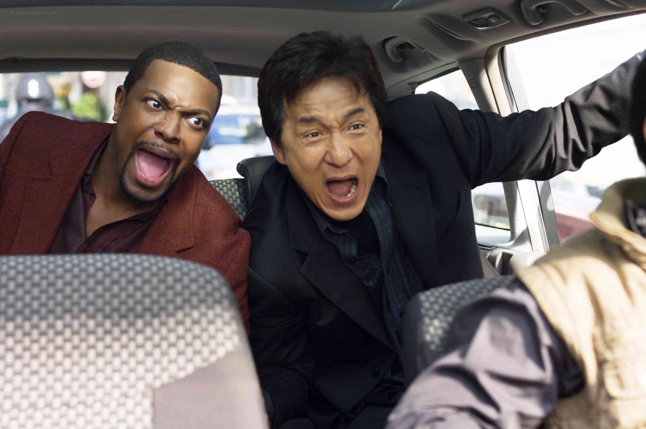 Men screaming in a car