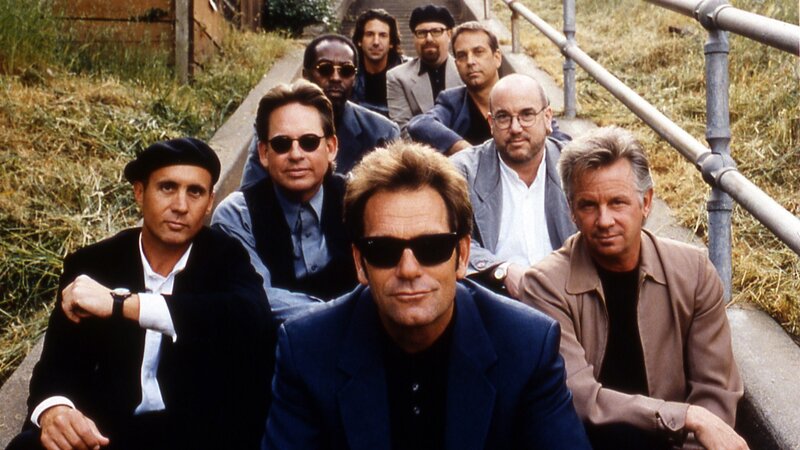 Men Sitting on Stairs — Blue