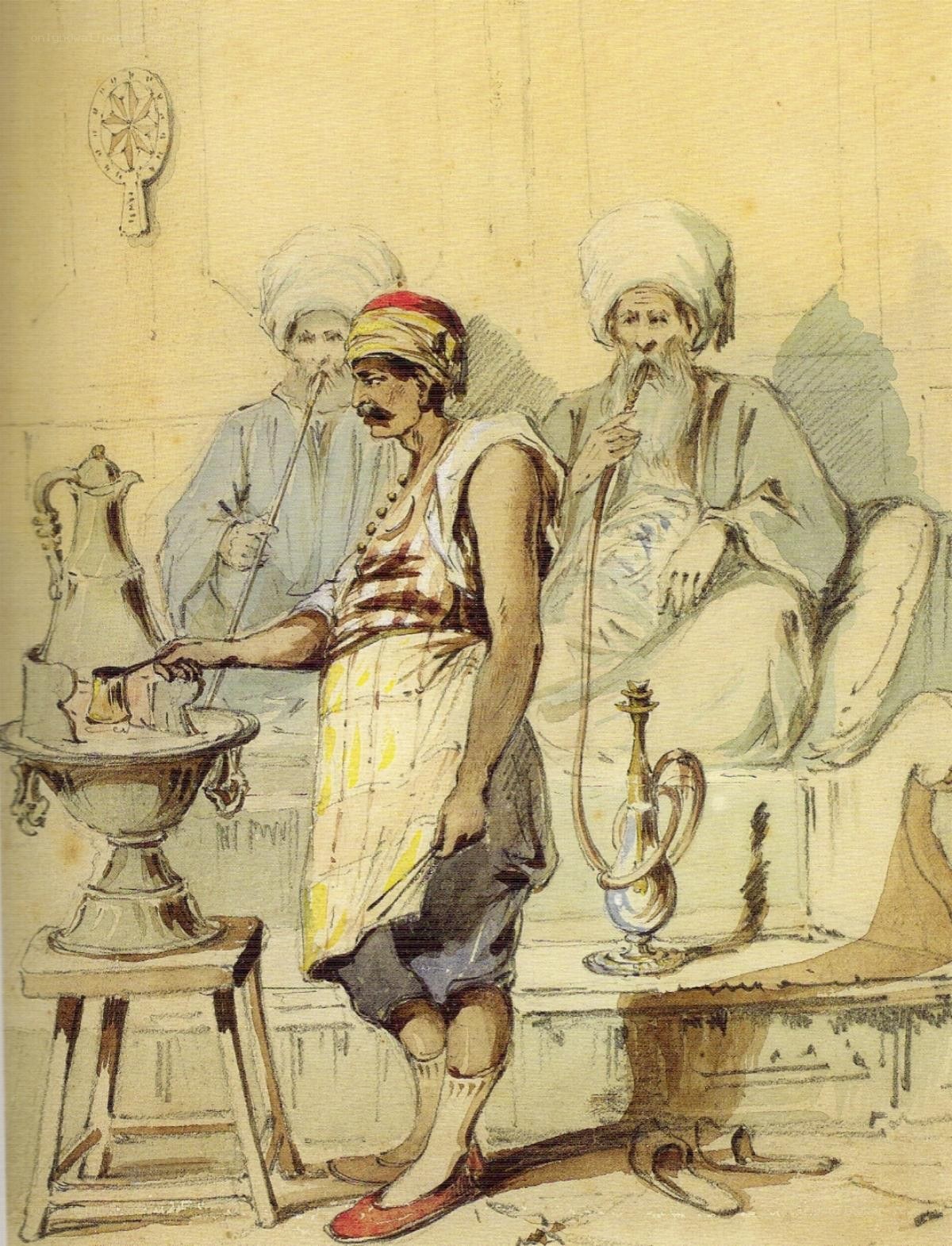 Men smoking hookah in a room