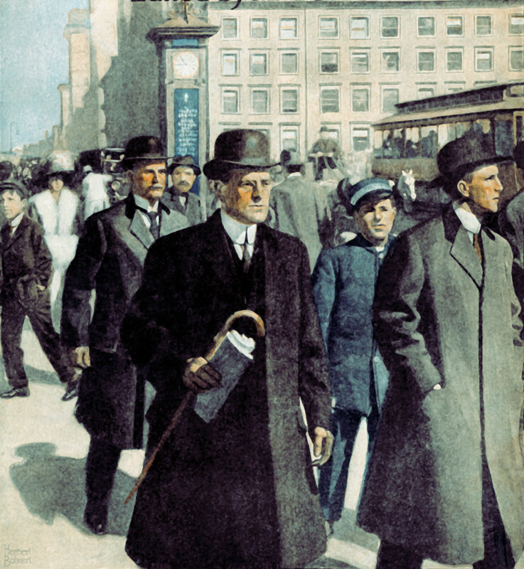 Men walking in a city