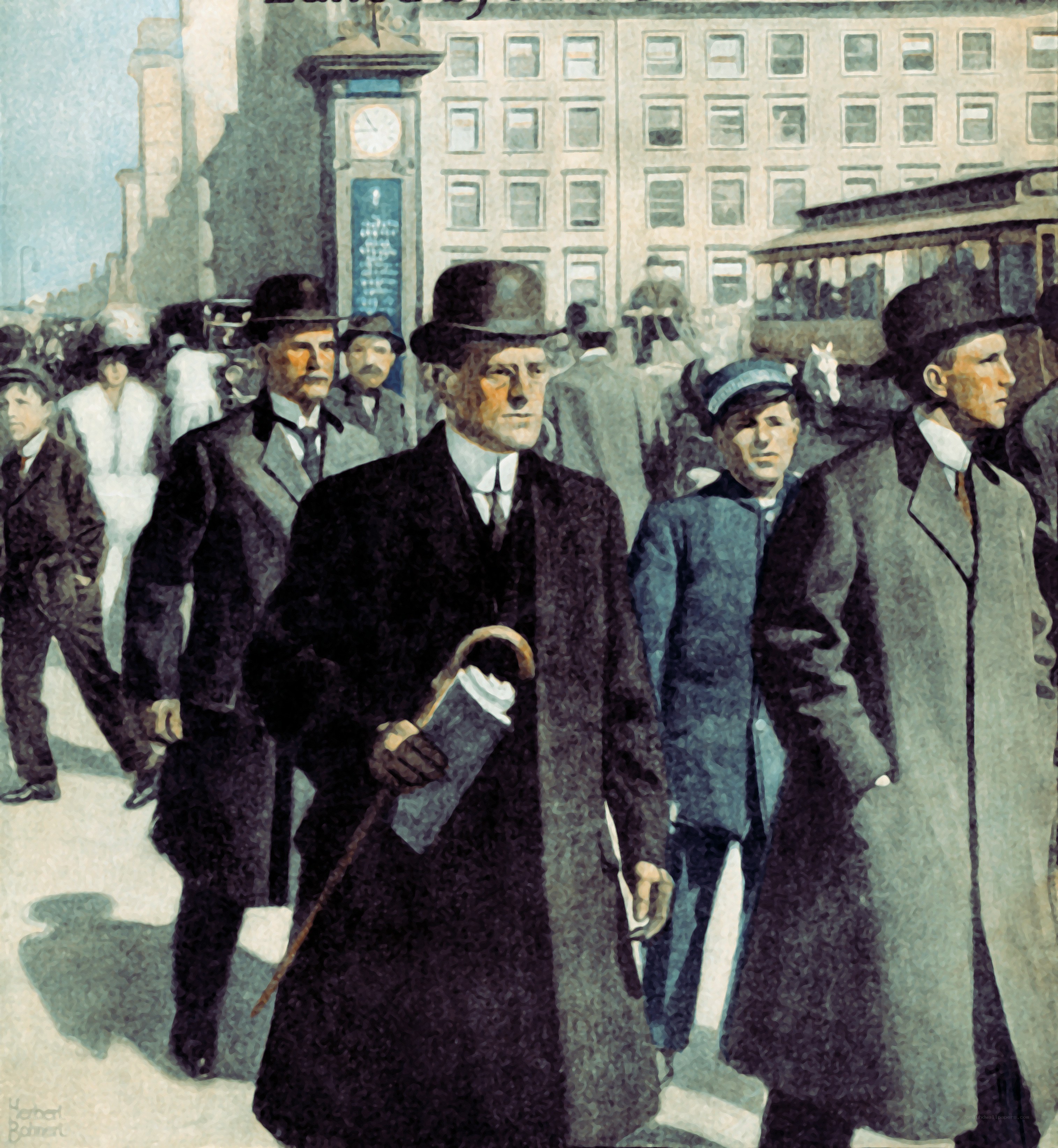Men walking in a city