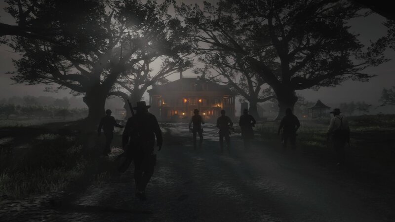 Men Walking Toward Mansion