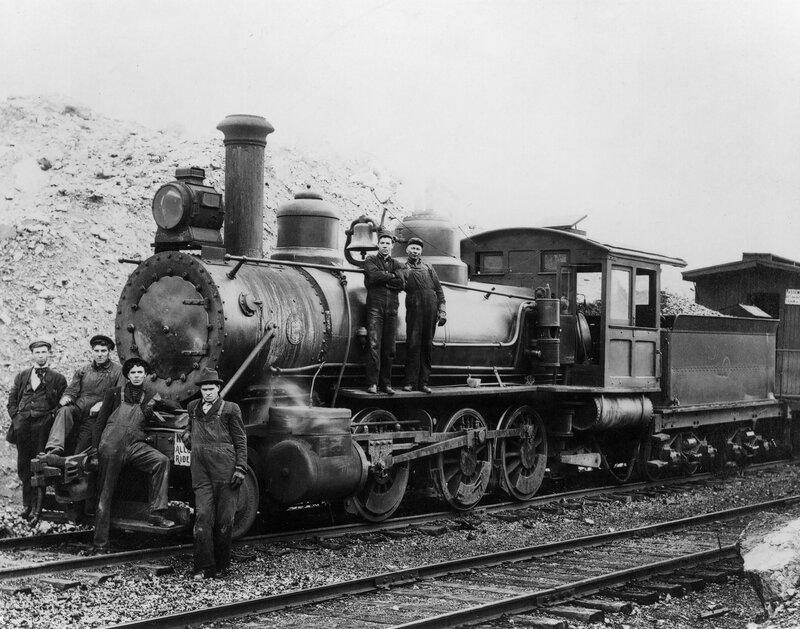 Men with a steam locomotive
