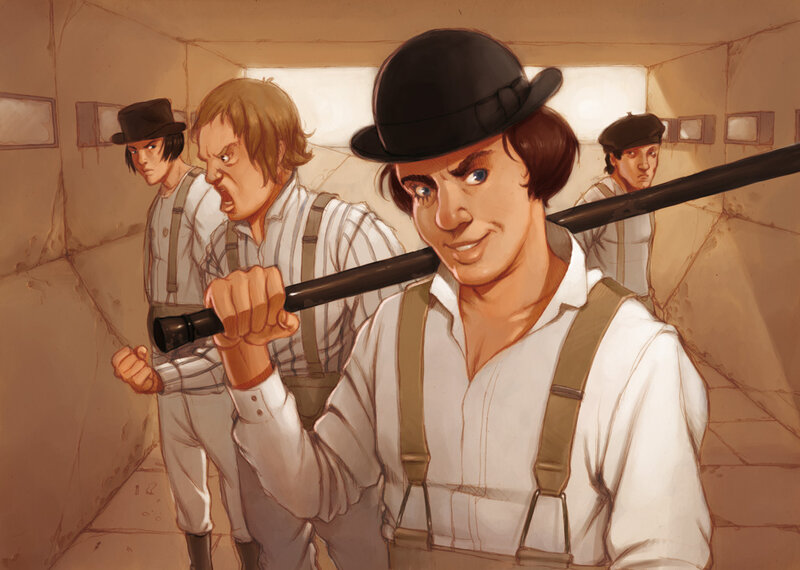 Men with batons in corridor