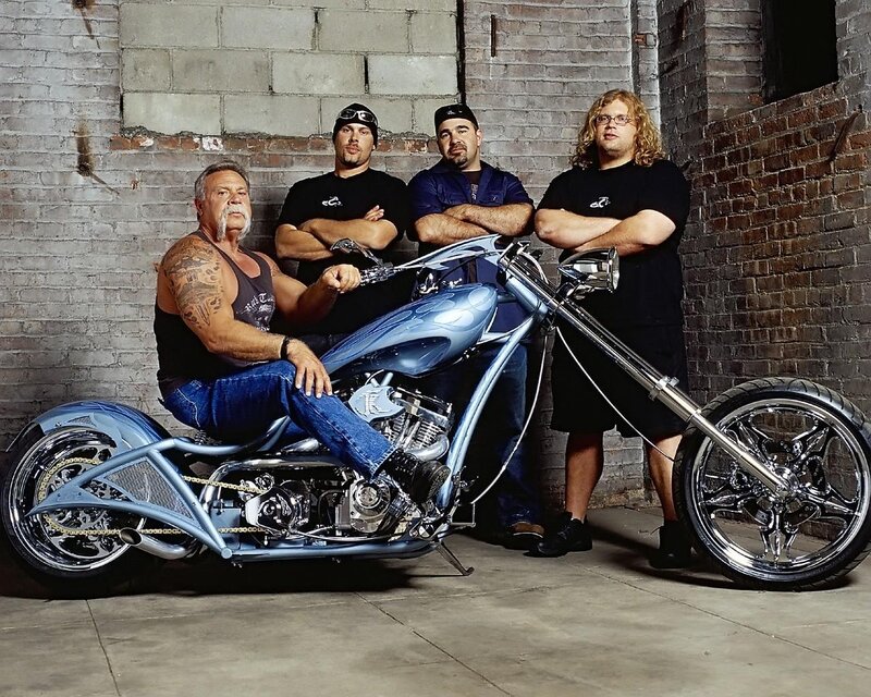 Men with Custom Motorcycle — Blue, Confident