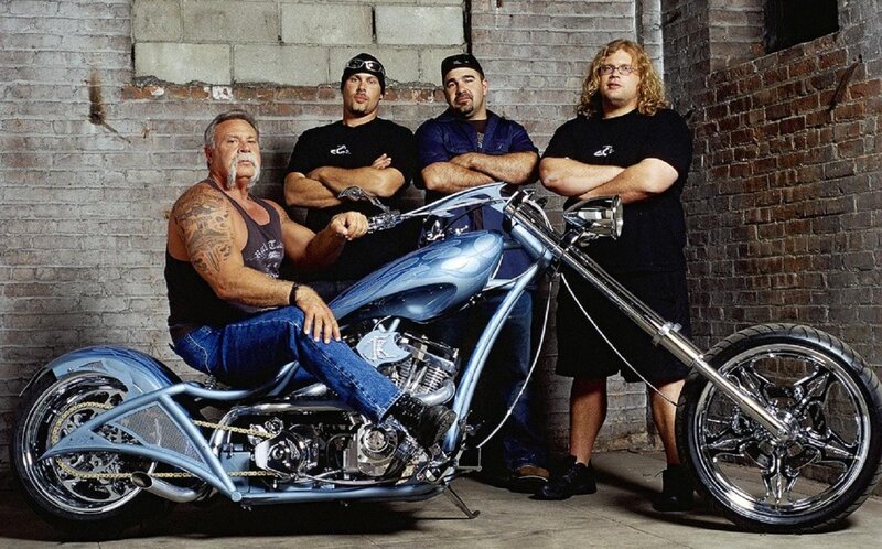 Men with Custom Motorcycle — Blue
