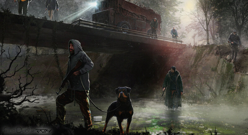 Men with Dog in Water