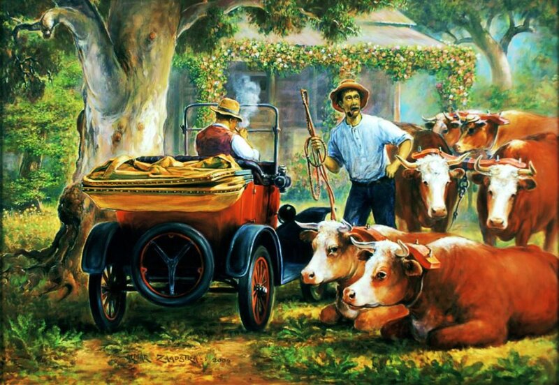 Men with Oxen and Car