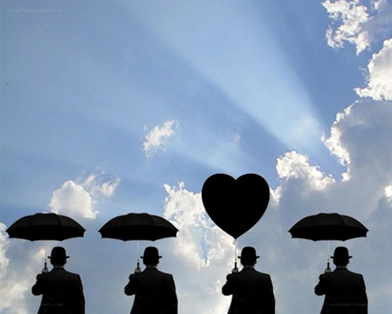 men with umbrellas and heart