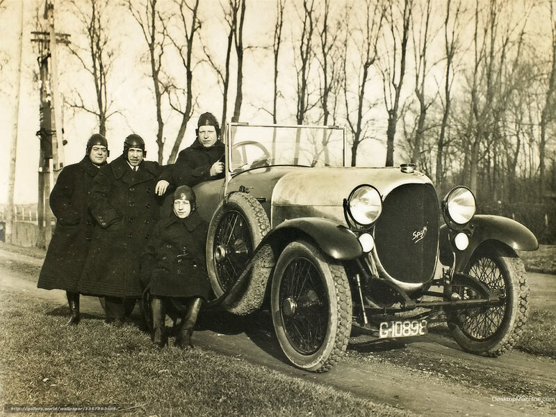 Men with vintage car