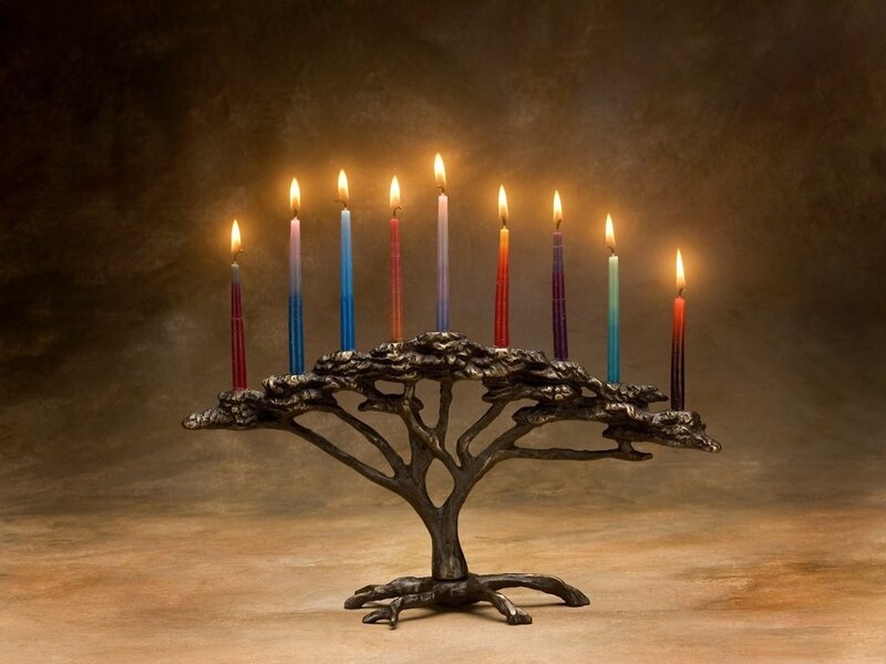 Menorah with Lit Candles