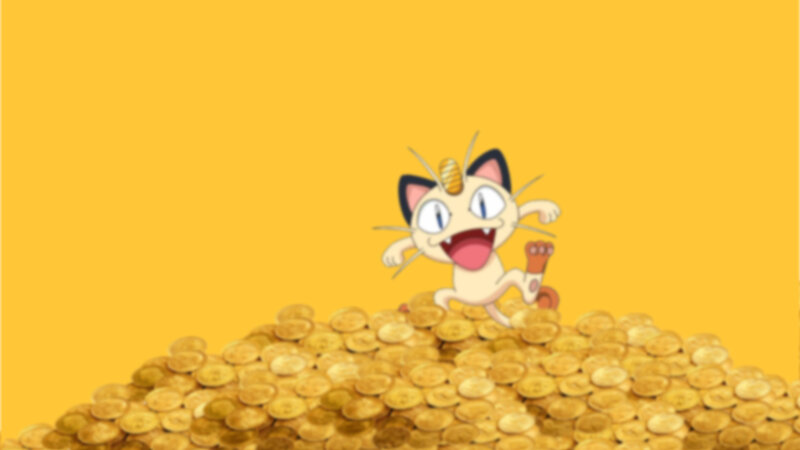 Meowth on a pile of coins