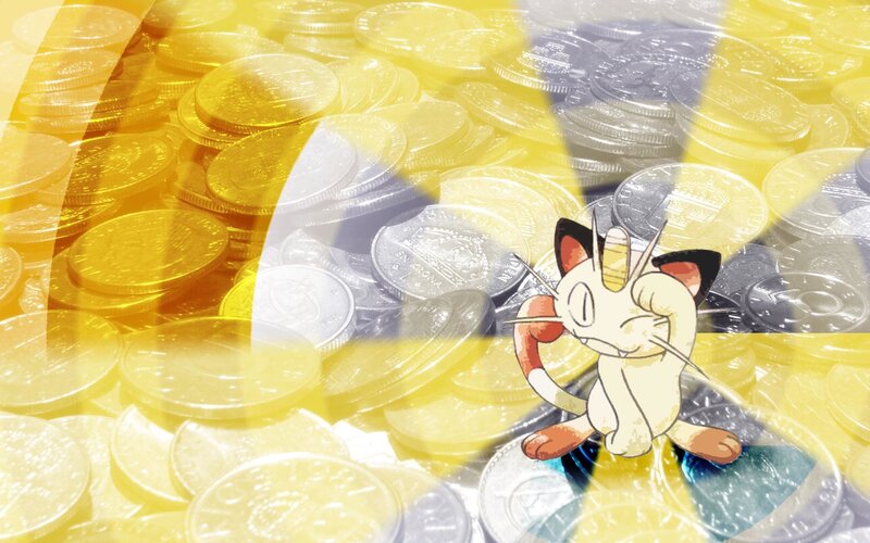 Meowth surrounded by coins