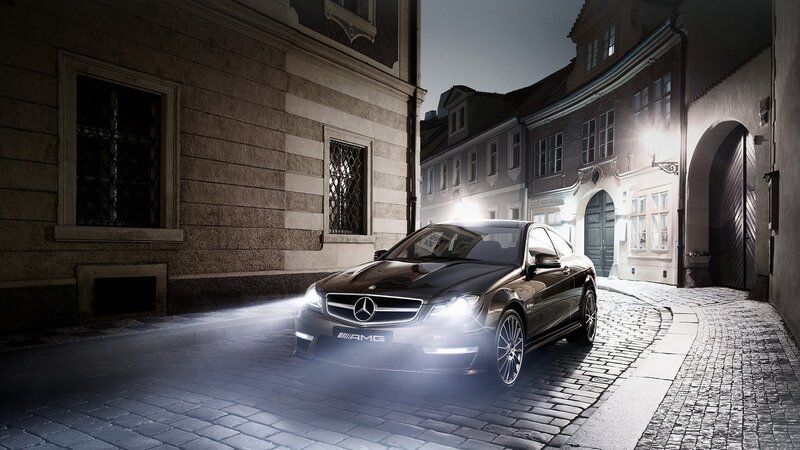 Mercedes-AMG on cobblestone street