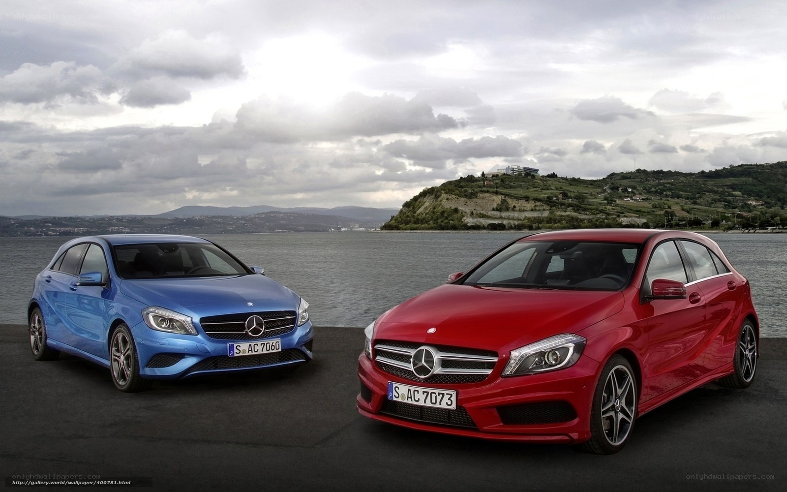 Mercedes-Benz A-Class cars by the water