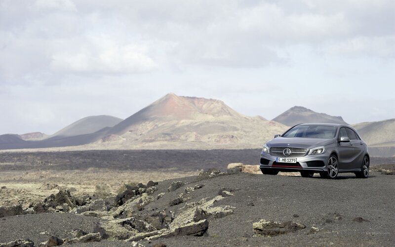 Mercedes-Benz A45 AMG on volcanic terrain