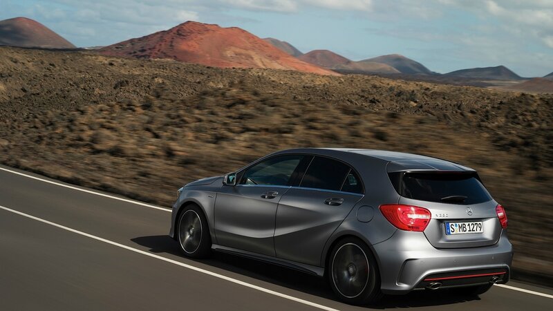 Mercedes-Benz A45 driving on a road