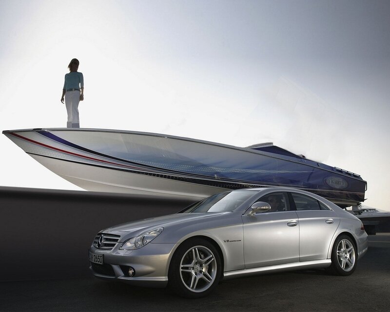 Mercedes-Benz and speedboat