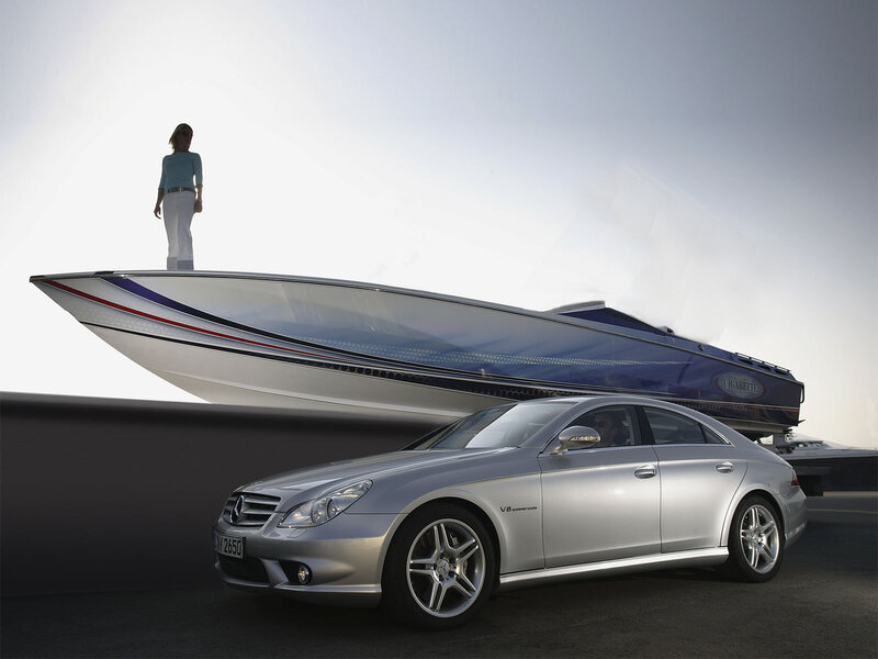 Mercedes-Benz and speedboat