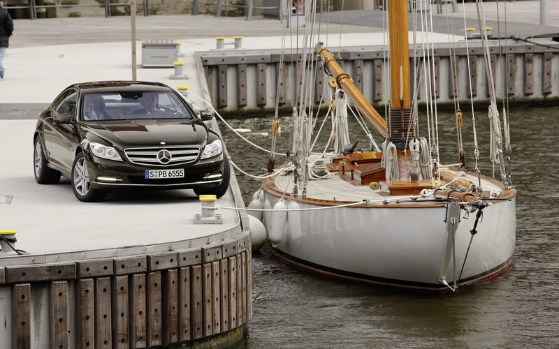 Mercedes-Benz at a dock