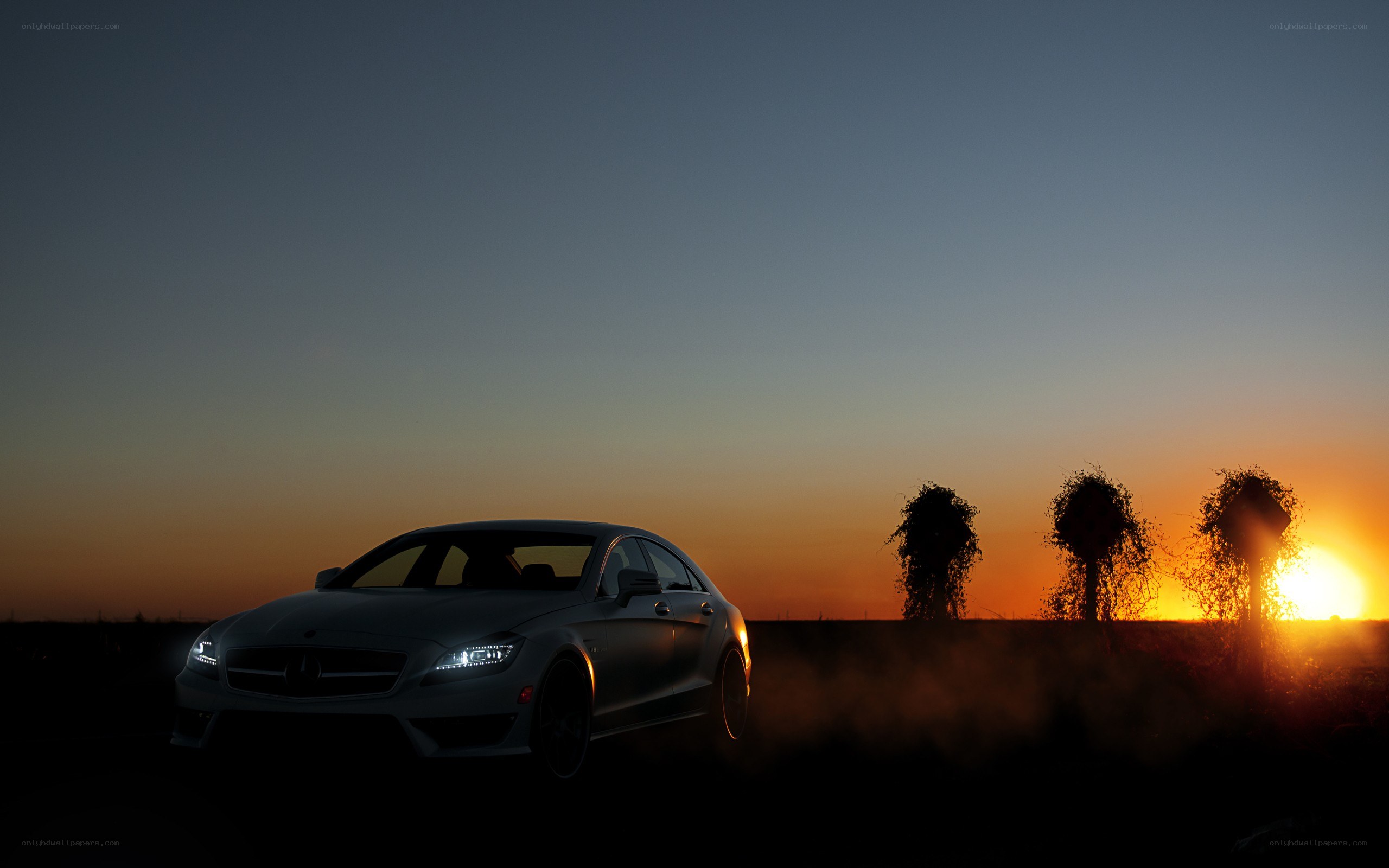 Mercedes-Benz at sunset