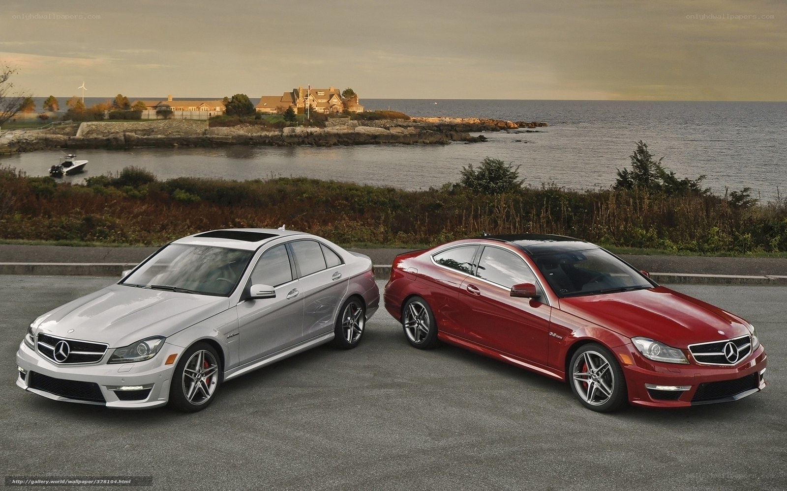 Mercedes-Benz C63 AMG cars by the sea