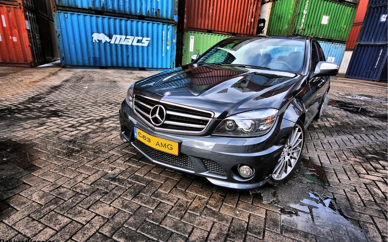 Mercedes-Benz C63 AMG in shipping yard