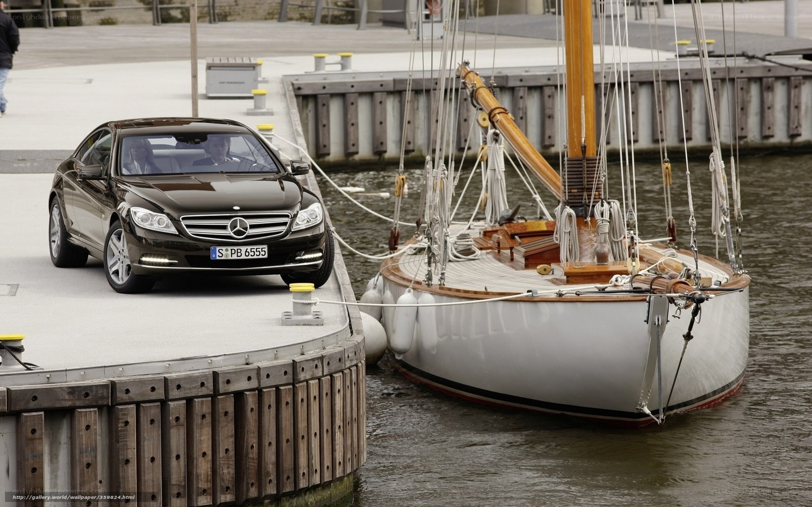 Mercedes-Benz car at a dock