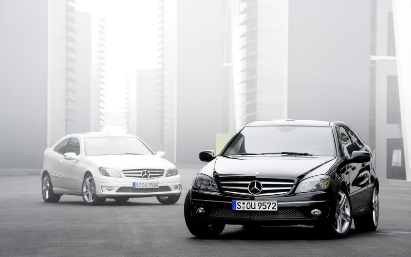 Mercedes-Benz cars in fog