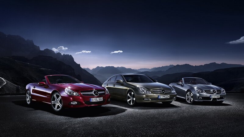 Mercedes-Benz cars in mountain setting