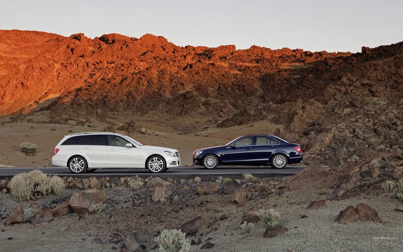 Mercedes-Benz cars on desert road