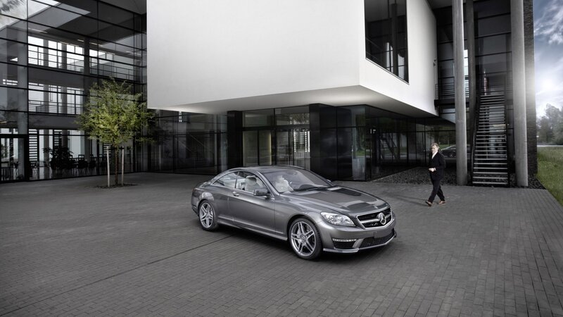 Mercedes-Benz CL63 AMG in front of modern building