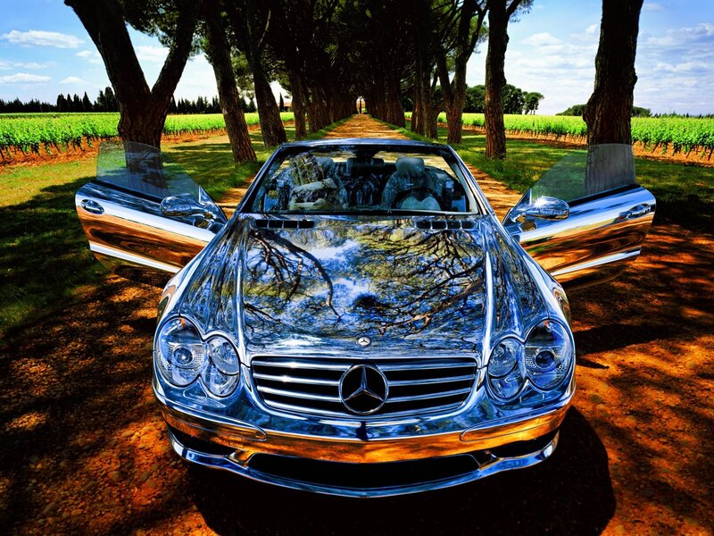 Mercedes-Benz convertible in vineyard