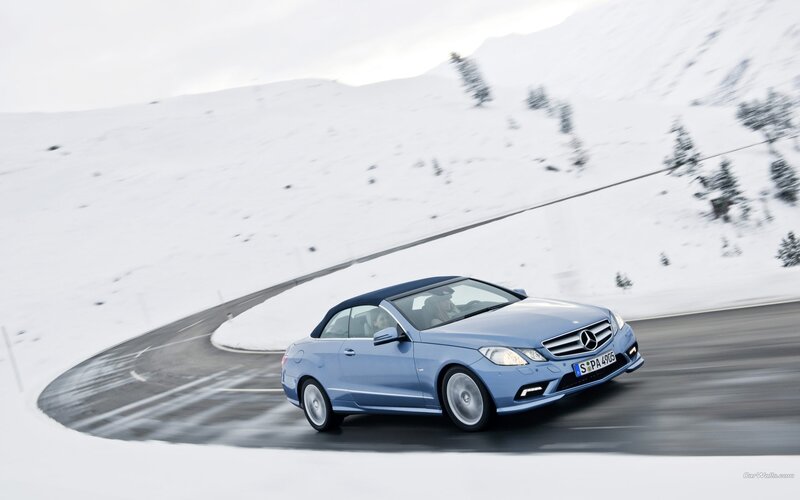 Mercedes-Benz convertible on snowy road