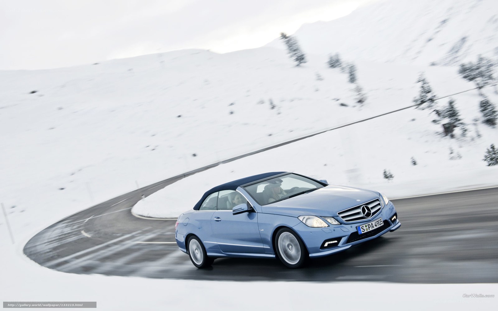Mercedes-Benz convertible on snowy road