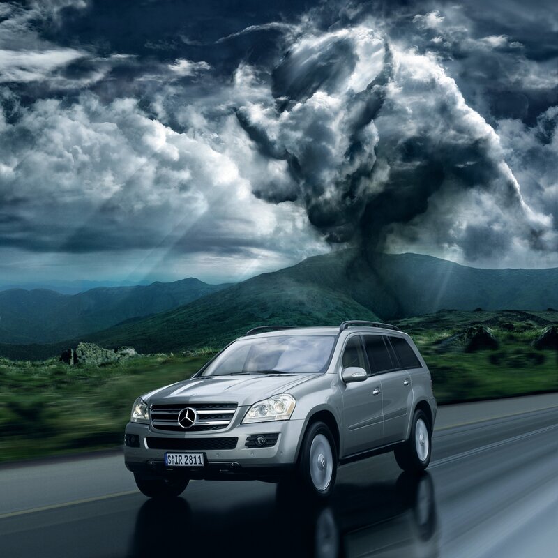 Mercedes-Benz GL on a stormy road