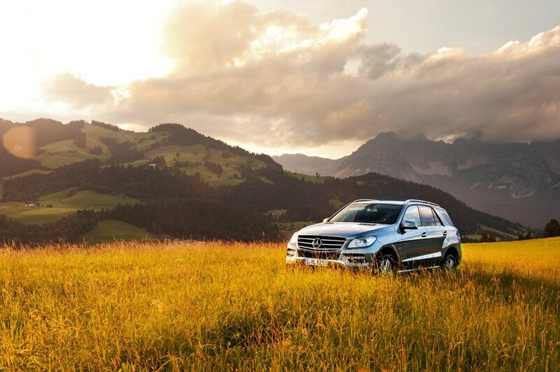 Mercedes-Benz in a mountain field