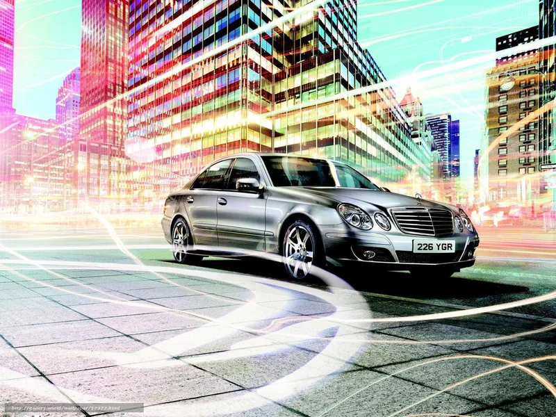 Mercedes-Benz in cityscape