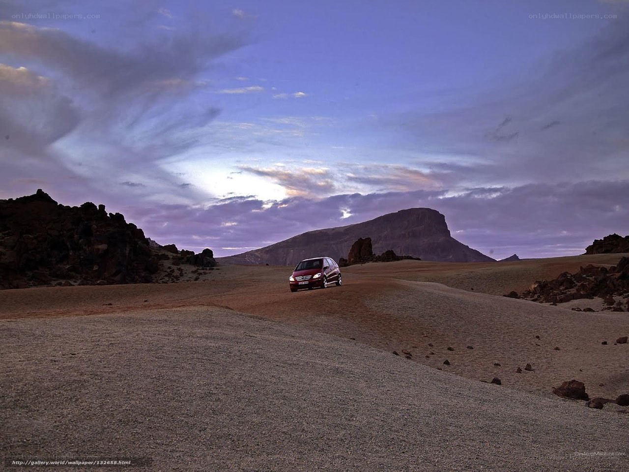 Mercedes-Benz in desert landscape