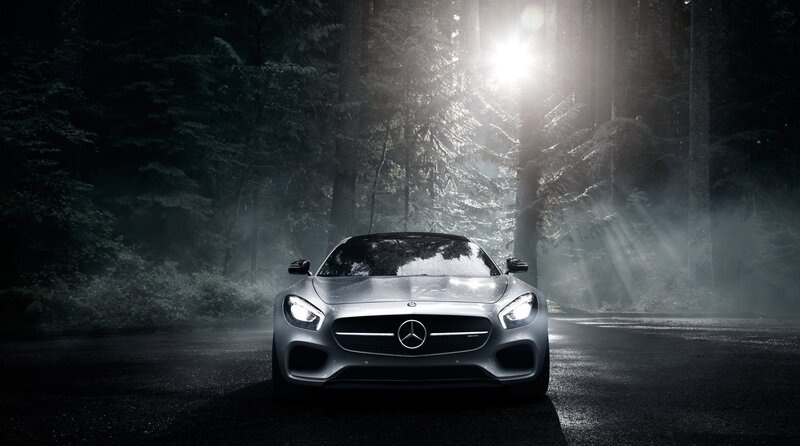 Mercedes-Benz in misty forest