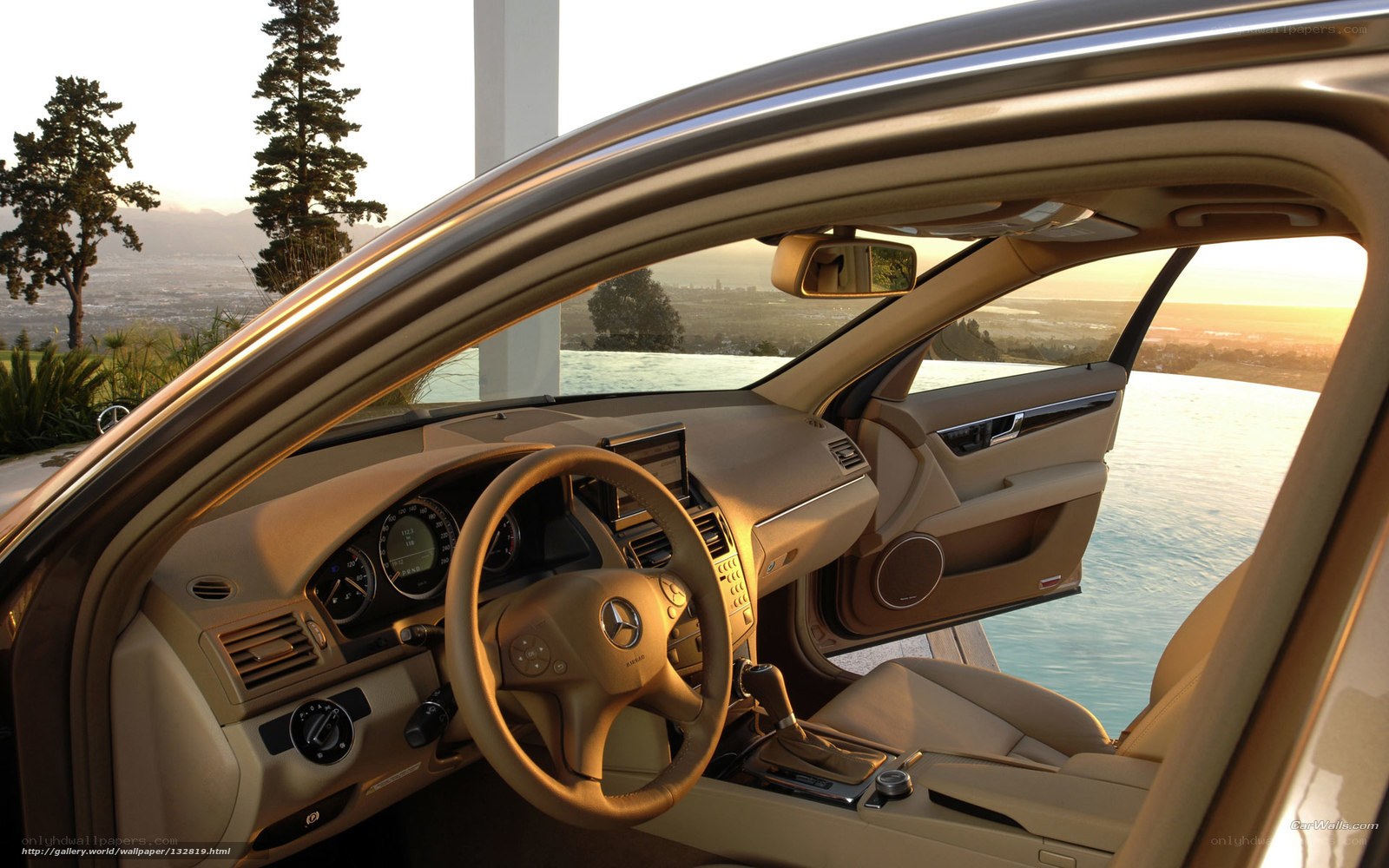 Mercedes-Benz interior at sunset
