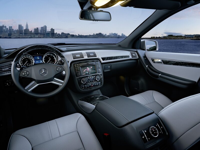 Mercedes-Benz interior with city view
