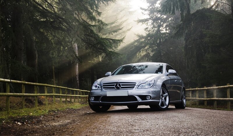 Mercedes-Benz on a forest road