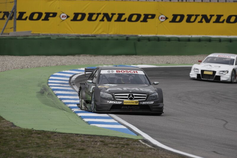 Mercedes-Benz racing on a track