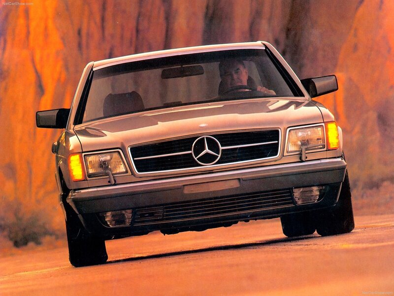 Mercedes-Benz sedan on desert road